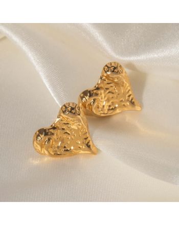 Minimalist Engraved Texture 18K Gold Plated Heart Stud Earrings | JDE033