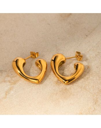 18K Gold Plated Heart C Hoop Earrings |  JDE082