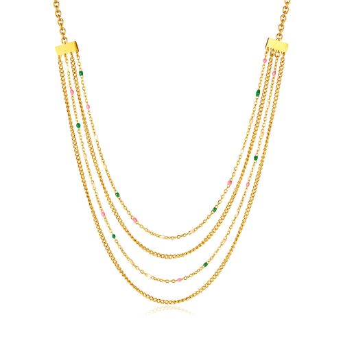 Multi Strand Gold Chain Necklace with Color Beads | GX2336